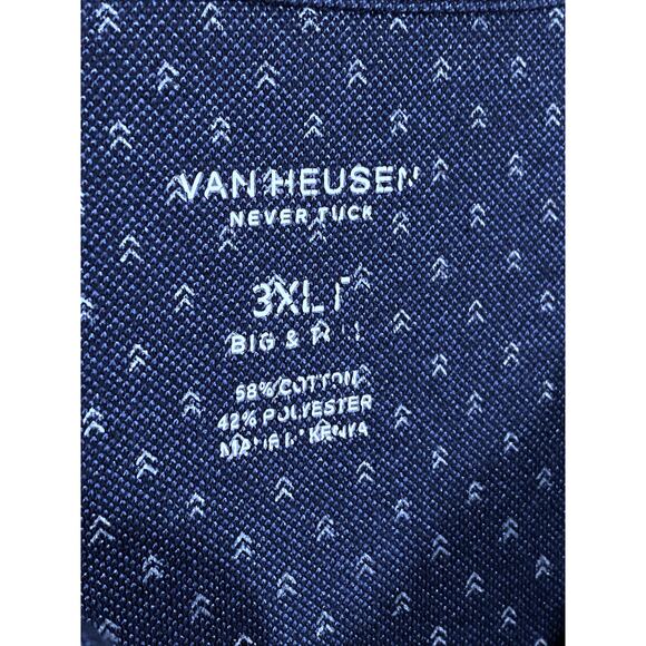 Van Heusen Never Tuck Button Polo Shirt Mens Big Tall 2XLT Blue Geometric Preppy - Picture 5 of 7